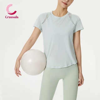 Crassula เสื้อยืดออกกำลังกาย เสื้อลำลอง ดีไซน์เว้าหลังผ้าตาข่าย ผ้าบางเบาสวมใส่สบาย