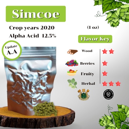 ภาพหน้าปกสินค้าSimcoe Hops (1oz) Crop years 2020 (บรรจุด้วยระบบสูญญากาศ)