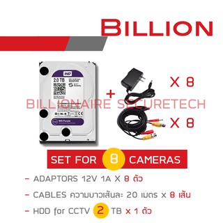 SET อุปกรณ์สำหรับกล้องวงจรปิด 8 ตัว : ADAPTOR X 8 + HDD 2 TB + สายสัญญาณความยาวเส้นละ 20 M. X 8