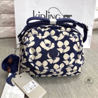 Kipling Shoulder Bag ลายดอกไม้น้ำเงินขาว