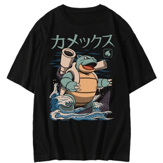 Water Arrow Turtle Printed T-Shirt Crew Neck 180g Cotton Short Sleeve Pokémon Anime  TShirtsเสื้อยืด เสื้อยืดสีพื้น