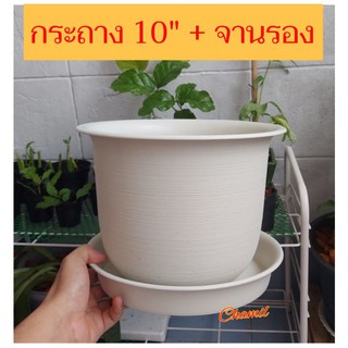 สินค้า กระถางต้นไม้ 12 นิ้ว 10 นิ้ว 8 นิ้ว 6 นิ้ว พร้อมจานรอง (ลอน) กระถางพลาสติกสีขาว ส้มอิฐ เทา สีดำ