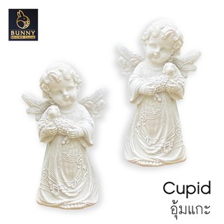 "Cupid อุ้มแกะ " (คู่) รูปปั้น ปูนปั้น แต่งห้อง แต่งบ้าน ประดับสวน แต่งสวน "Bunny Brown"