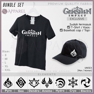 ☽☂(Bundle Set) Basic Title T-Shirt Package With Genshin Impact Element Premium fabric Baseball cap