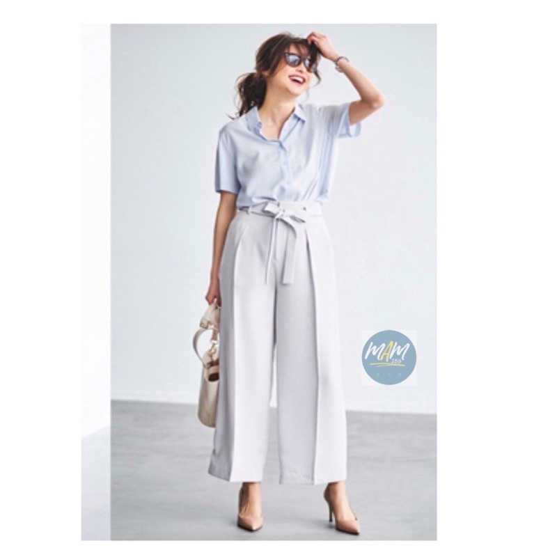ยู นิ โคล่ กางเกงขาบาน High Waist Ribbon Wide Pants มือสอง สภาพใหม่ ...