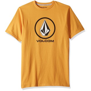 แฟชั่นผู้ชาย Volcom ชายเสื้อทับทิม Tee ฝ้ายบุรุษเสื้อ Tee สีเหลือง