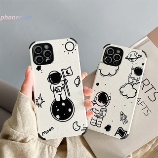 ภาพขนาดย่อของสินค้าเคส Compatible For IPhone 11 PRO MAX 6 7 6S 8 Plus XR XSMAX 12 mini 12 pro max X Se 2020 6SPlus 7Plus 6Plus 8Plus XS Faux Leather Sun Astronaut tpu Phone Case