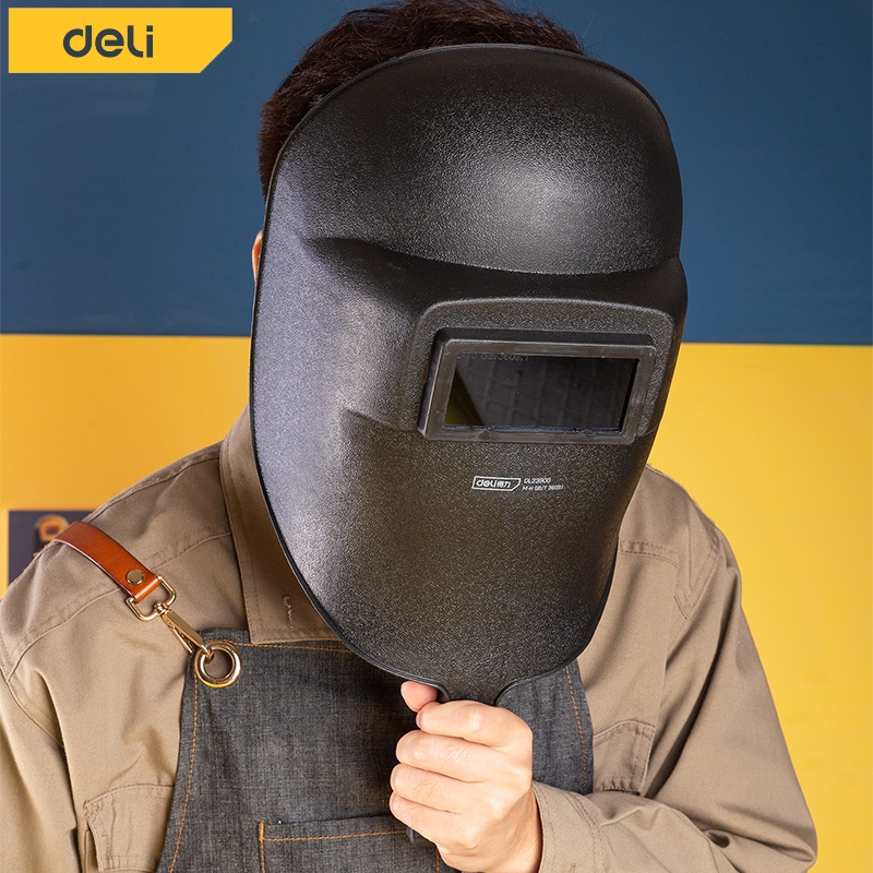 deli-หน้ากากเชื่อม-หน้ากากช่างเชื่อม-หน้ากากเชื่อมสวม-หน้ากากเชื่อมแบบสวมหัว-อย่างดี-สีดำ-welding-mask