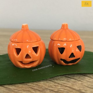 ของจิ๋ว เซรามิคจิ๋วรูปทรงฟักทอง ตกแต่งวันฮาโลวีน ฝาเปิด-ปิดได้ miniature pumpkin ceramic Halloween โมเดลตกแต่งบ้านตุ๊กตา
