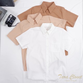 สินค้า IT029 TARA Shirt minimal เสื้อเชิ้ต แขนสั้น มีกระเป๋าด้านหน้า สีเอิร์ธโทน ผ้าไหมอิตาลีอย่างดี