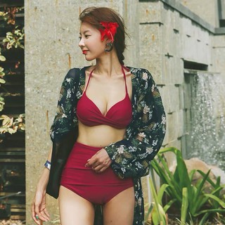 Chili_k❤️k❤️ชุดว่ายน้ำบิกินี่เอวสูงสไตล์ แฟชั่นเกาหลีผู้หญิง บิกินี่ Bikini  มีฟองน้ำ#sw116