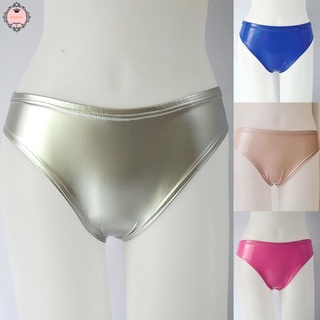 Women-Sexy Faux Leather Slink Shiny Wet Look Panties Bikini Thong Brief Clubwear