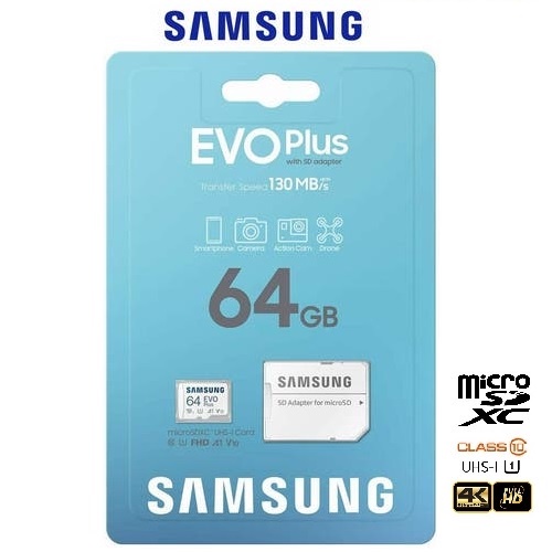 ภาพสินค้าเมมโมรี่การ์ด Samsung 64 GB MicroSD Card Class 10 U1 EVO Plus เมมโมรี่แถม Adapter ประกันศูนย์ไทย 10 ปี จากร้าน rizerclub บน Shopee ภาพที่ 1
