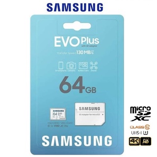 ภาพขนาดย่อของภาพหน้าปกสินค้าเมมโมรี่การ์ด Samsung 64 GB MicroSD Card Class 10 U1 EVO Plus เมมโมรี่แถม Adapter ประกันศูนย์ไทย 10 ปี จากร้าน rizerclub บน Shopee ภาพที่ 1
