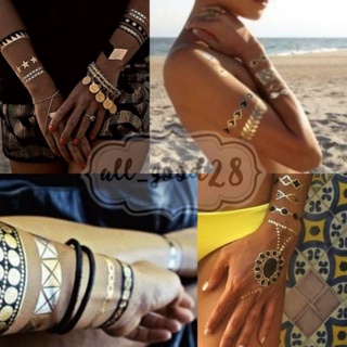 พร้อมส่ง⚡สติ๊กเกอร์แทททู รอยสักสีทอง Gold foil tattoo sticker