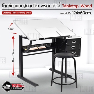 MLIFE - โต๊ะเขียนแบบ ปรับมุมได้ โต๊ะทํางาน ปรับระดับความเอียงได้ถึง 60 - Drafting Table Drawing Desk