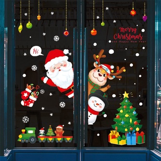 【Zooyoo】สติ๊กเกอร์ตกแต่งคริสต์มาส สติ๊กเกอร์ติดกระจกประตูหน้าต่างคริสต์มาส สติ๊กเกอร์ติดหน้าต่างไร้รอยต่อ
