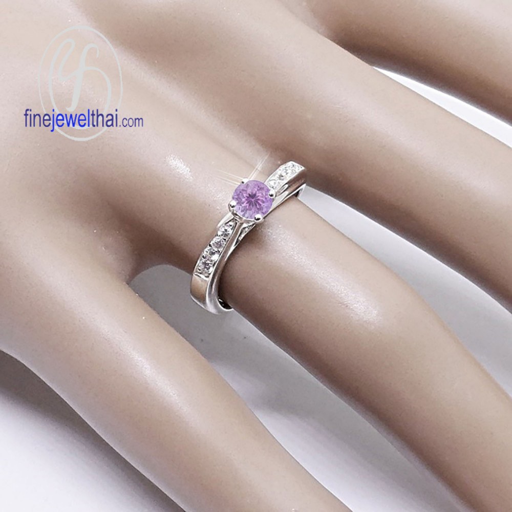 finejewelthai-แหวนอะเมทิสต์-แหวนเพชรcz-แหวนเงินแท้-แหวนพลอยแท้-amethyst-silver-ring-r1282amt-เลือกสีตัวเรือนได้
