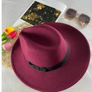 หมวกทรงปานามา ผ้าสักหลาดมีโบว์ด้านข้าง พร้อมส่ง B-014