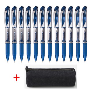 PENTEL ปากกาหมึกเจล เพนเทล เอเนอร์เจล 0.7 มม.  หมึกสีน้ำเงิน รุ่น BL57-C  จำนวน 12 แท่ง พร้อมถุงใส่ปากกาผ้ายีนส์ มูจิ ทร