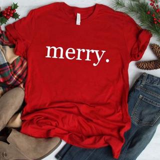 ⚡️ พร้อมส่ง⚡️ Christmas Print T Shirt Women Short Sleeve Tshirt Thanksgiving Pink Christmas Shirt Causal Red Tops