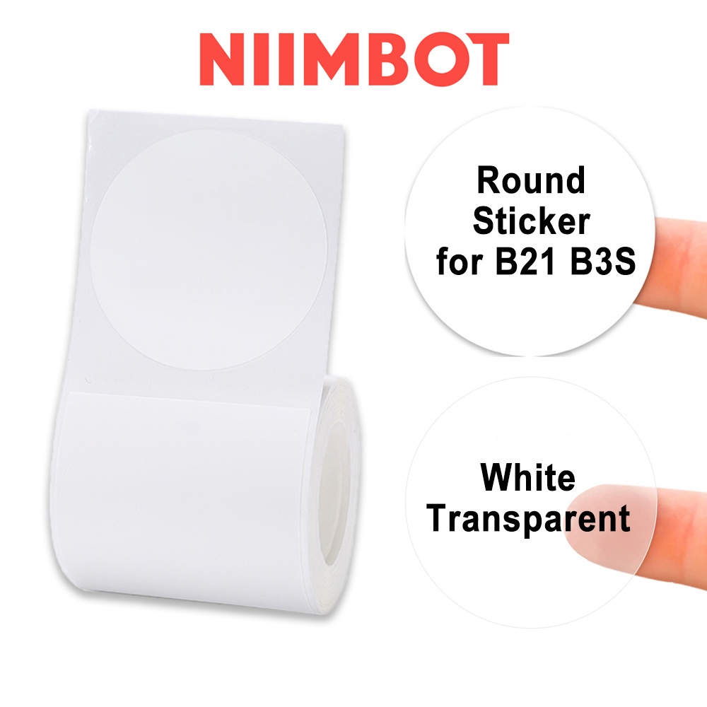 ราคาและรีวิวNIIMBOT Round Thermal Label สติกเกอร์กระดาษสำหรับเครื่องพิมพ์ B21 B3S สีขาวและโปร่งใส