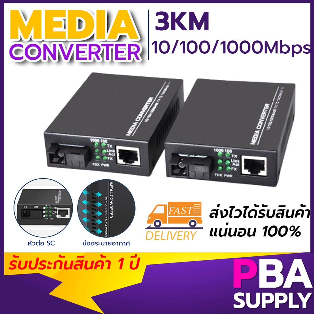 ราคาและรีวิวMedia Converter 10/100/1000M A/B 3KM