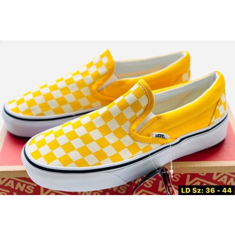 Vans Classic Slip On Checkerboard Yolk Yellow Shopee Thailand