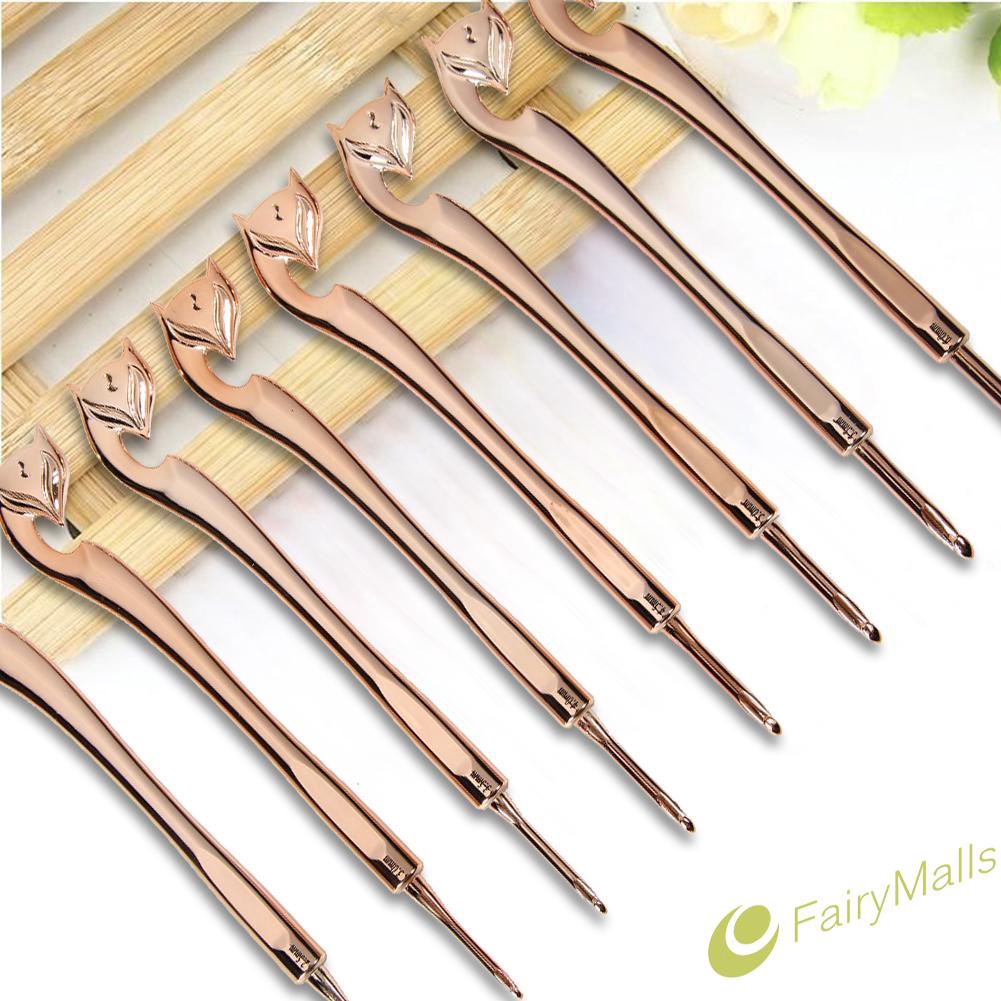 f-8pcs-set-gold-fox-pattern-crochet-hook-weave-diy-craft-knitting-needles-kit