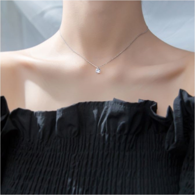 s925-cooly-necklace-สร้อยคอเงินแท้-เพชรเดี่ยว-เรียบง่าย-ใส่สบาย-เป็นมิตรกับผิว