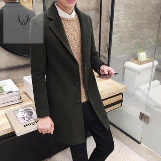 Breathable ราคาถูกที่สุด Korean Slim Long Trench Coat Men s Autumn and Winter Youth Plus Fleece Thick Student Mid-le