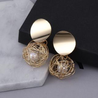 ภาพหน้าปกสินค้าFashion statement earrings Simple woven ball Geometric earrings For Women Hanging Dangle Earrings Pearl earrings Modern Jewelry ที่เกี่ยวข้อง