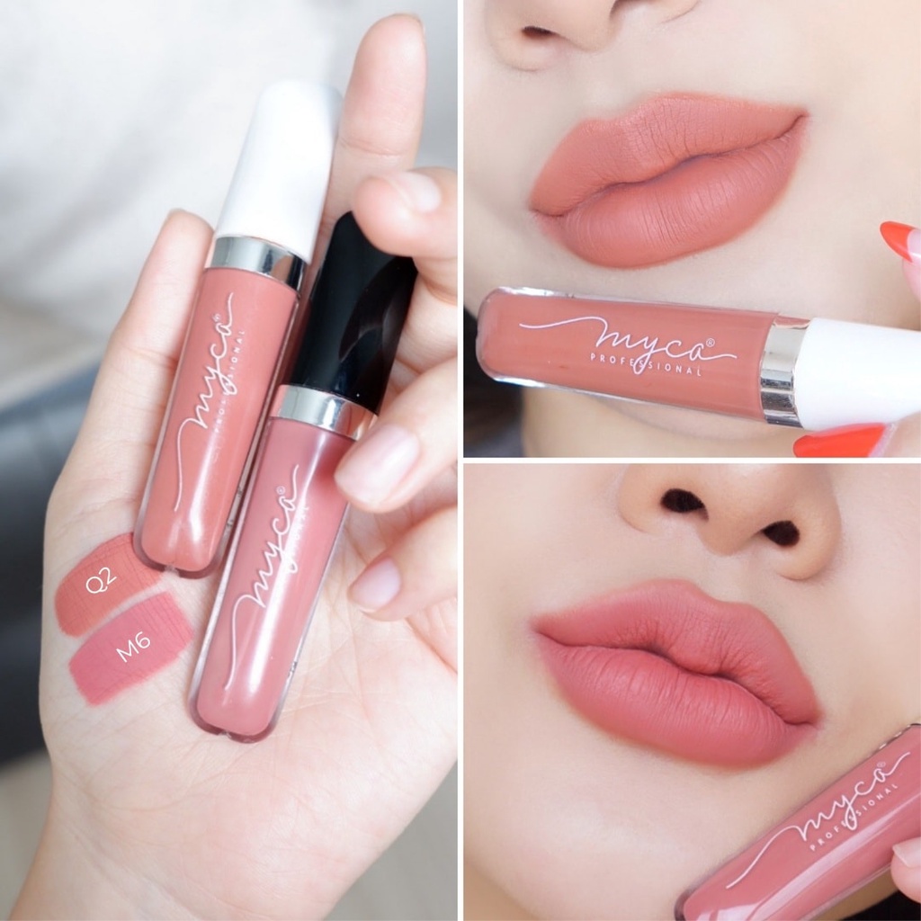 set-gloss-myca-q2-q6-เซ็ตคู่-2-ชิ้น-กลอสเนื้อแมท-สีสันสวยงาม-เนื้อสัมผัสนุ่มเนียนละเอียด-เกลี่ยง่าย-กันน้ำ-ติดทนนาน