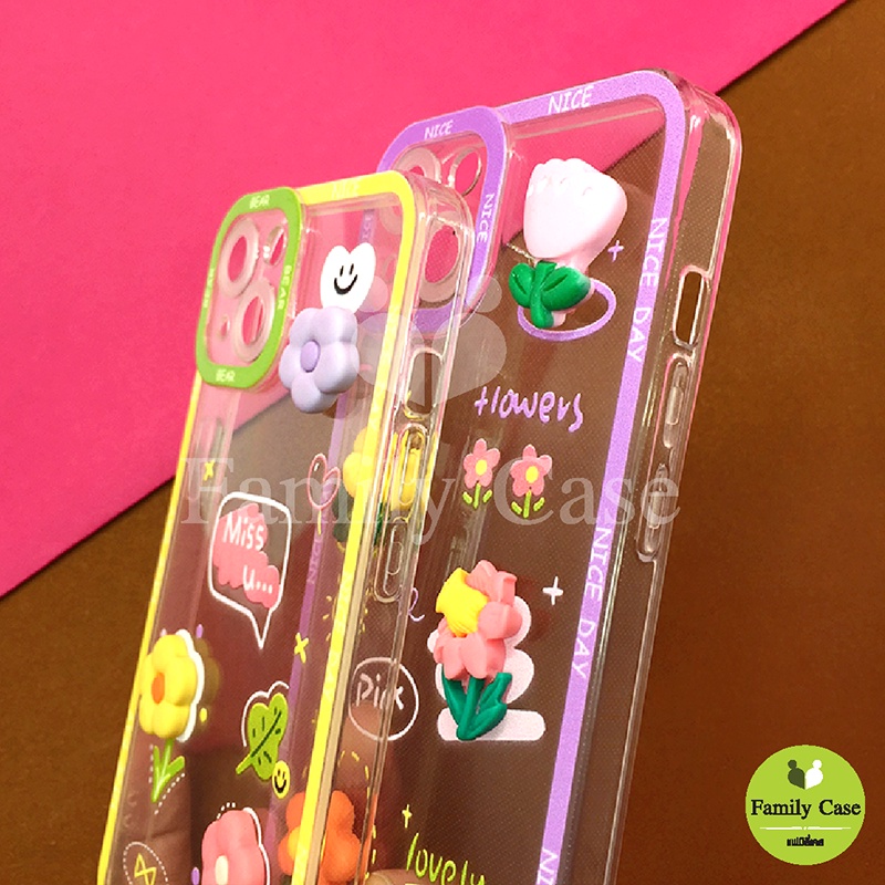 vivo-y12-y15-y17-y20-y20s-y12s-y21-เคสมือถือนิ่มใสกันกล้อง-ซิลิโคน-tpu-ติดดอกไม้นูน