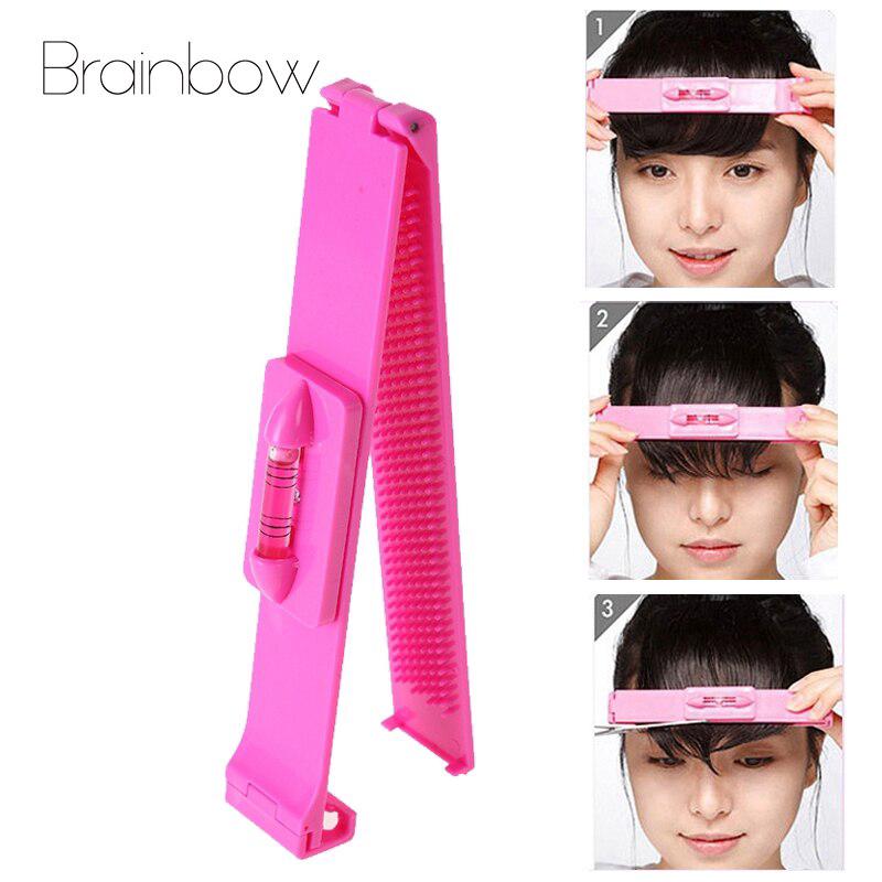 Brainbow Pink Hair Cutting Ruler Hair Trimmer Scissors Bangs Clipper DIY Trim Bangs Hair Pins&amp;Clips