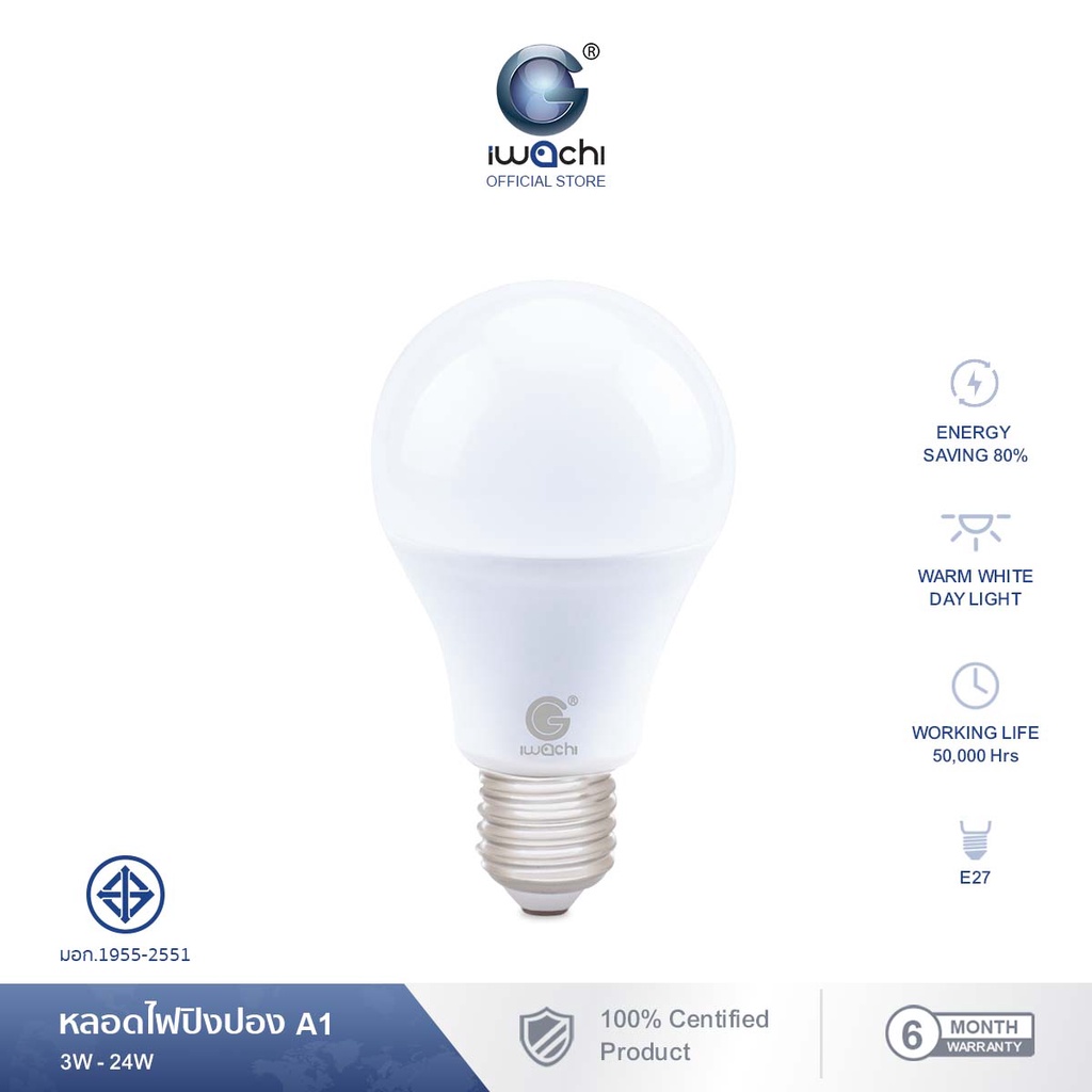 รูปภาพสินค้าแรกของIWACHI หลอดไฟ LED 3W 5W 7W 9W 13W 15W 18W 21W หลอดปิงปอง ขั้ว E27 แสงขาว/แสงวอร์มไวท์ สำหรับโคมไฟภายในบ้าน Bulb light