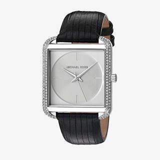 ราคาMICHAEL KORS นาฬิกาข้อมือผู้หญิง รุ่น MK2583 Lake Silver Glitz - Black Leather Strap