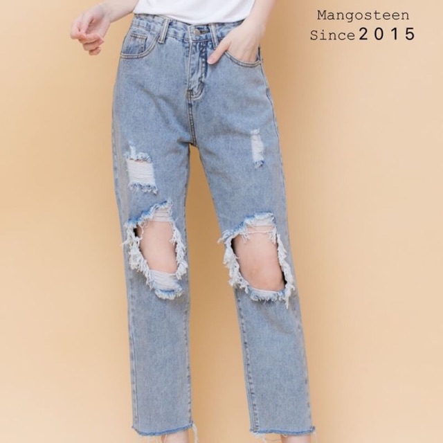 new-torn-jeans-กางเกงยีนส์ขา9ส่วน