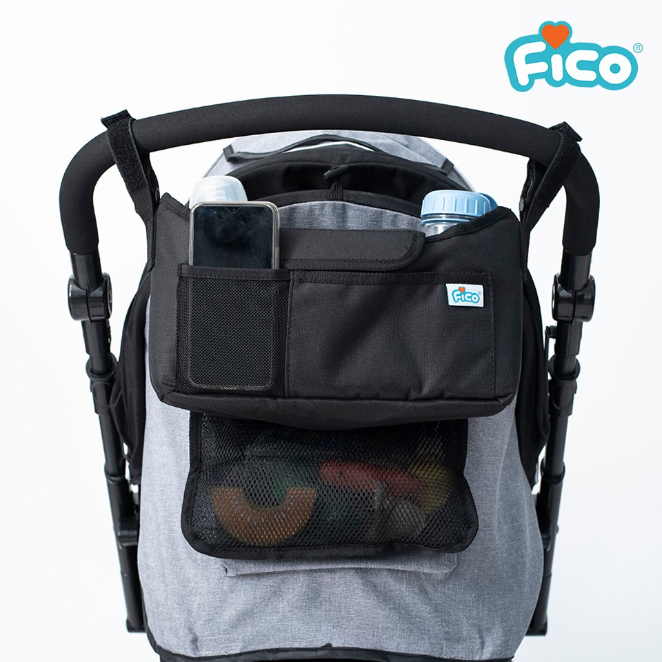 fico-อุปกรณ์เสริมกระเป๋าแขวนรถเข็น-สีดำ-รุ่น-to03-black-stroller-organizer