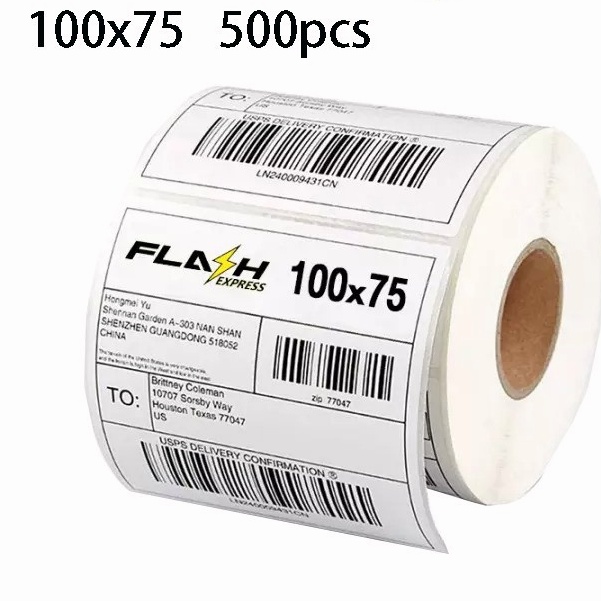 Thermal paper 100x75 (500แผ่น) สำหรับปริ้น Flash home / Kerry Express ...
