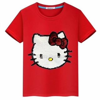 เสื้อยืด Kitty สีแดง ปักเลื่อม