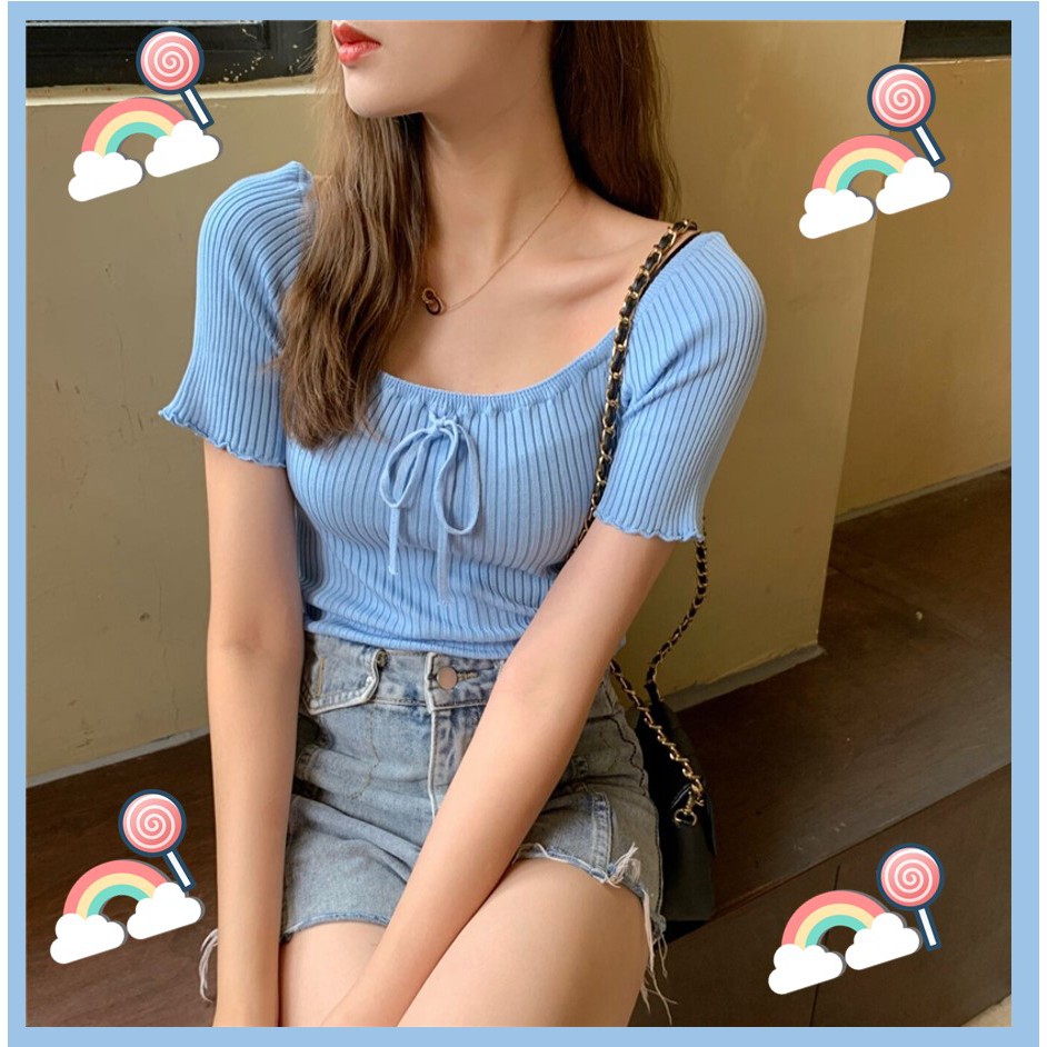 anacami-เสื้อแฟชั่นเกาหลี-เลื้อครอปไหมพรม-ผ้านิ่มใส่สบาย-รุ่น-1064