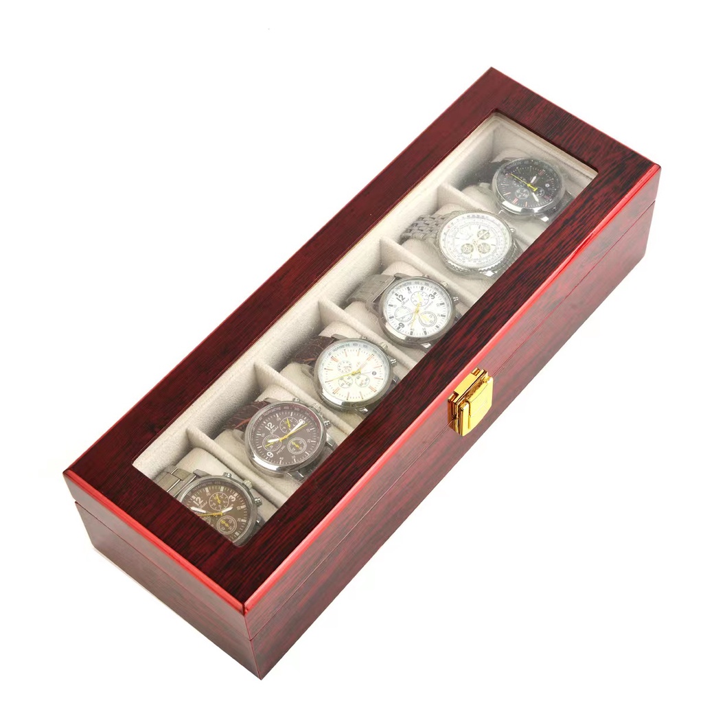 พร้อมส่ง-กล่องนาฬิกา-6-เรือน-กล่องใส่นาฬิกา-6-ช่อง-รุ่นไม้ฮอกกะนี-a-กล่องเก็บนาฬิกาข้อมือ-กล่องไม้นาฬิกา-watch-box-6