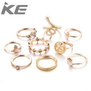 Jewelry Creative geometric snake-shaped diamond leaf 9-piece ring for girls for women low pric