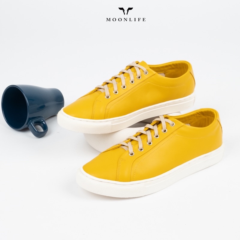 Moonlife Life Sneaker III-Yellow รองเท้าหนังวัวแท้ รองเท้าสนีกเกอร์ ...