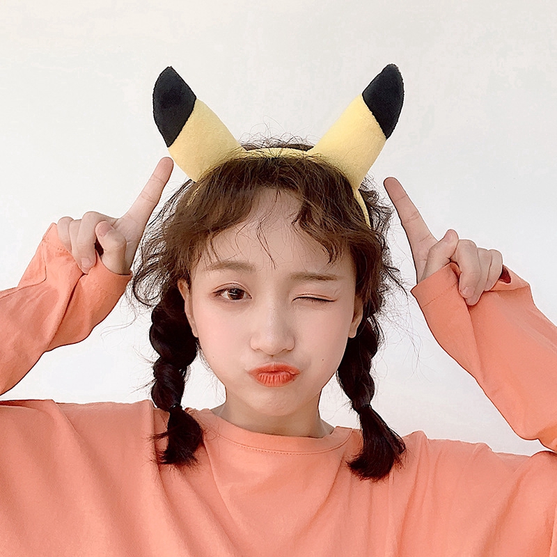 ญี่ปุ่นน่ารัก-pikachu-ตุ๊กตาคาดศีรษะเดินทางเซลฟีผมห่วงสาวน่ารักถั่วงอก-h-airband