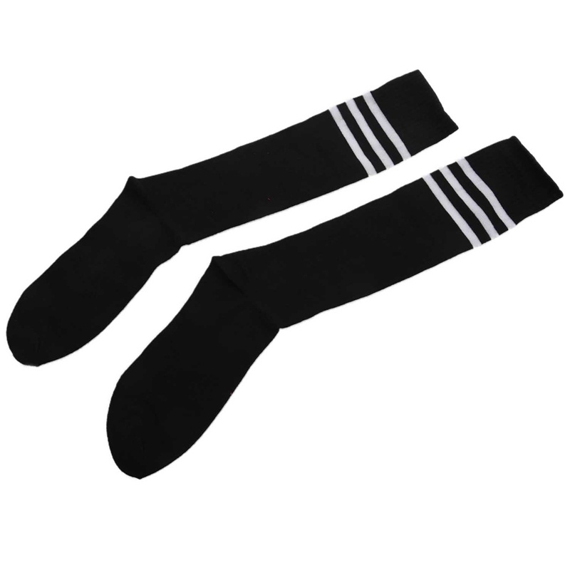 ถุงเท้ากีฬา-ความยาวเข่า-ลายทาง-สีขาว-สีดํา-สําหรับฟุตบอล-กีฬาทุกประเภท