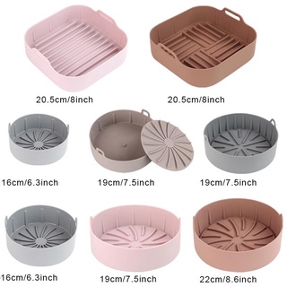 ۩▲Round Square S/M/L Silicone Pot Oven Baking Tray Bread Fried Chicken Pizza Basket Mat Replacemen Air Fryer Grill Pan A