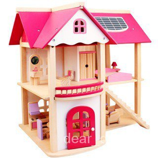 บ้านครัวของเล่นบ้านไม้จำลอง-สำหรับเด็ก-ปราสาทจำลองวิลล่าบ้านของเล่น-มีของพร้อมส่งค่ะ-ของเล่นdiyบ้านไม้จำลองสีชมพู