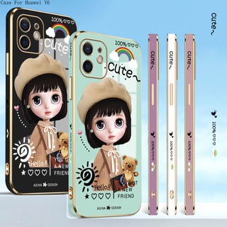 Huawei Y6 Y6P Y7 Y9 Y7A Y8P Prime Pro 2019 2020 เคสหัวเว่ย สำหรับ Electroplating TPU Case Cartoon Cute Girl TPU เคส เคสโทรศัพท์ เคสมือถือ